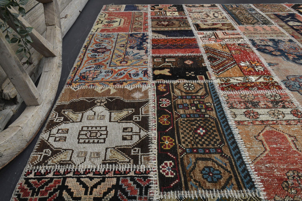 Handmade Vintage Brownish Patchwork Area Rug