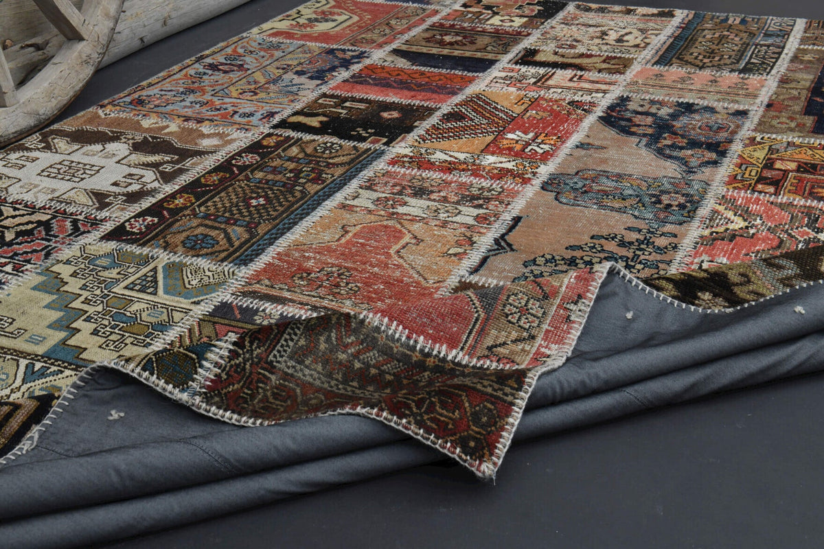 Handmade Vintage Brownish Patchwork Area Rug