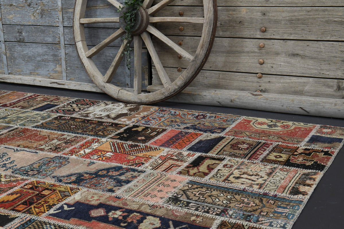 Handmade Vintage Brownish Patchwork Area Rug