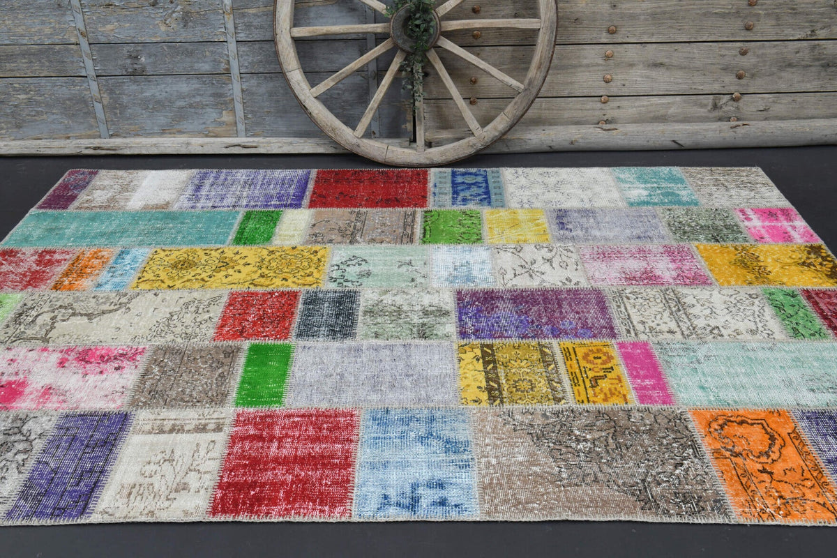 El yapımı vintage halı 201x300 cm düz desenli yün - kenar ve saçak detayı