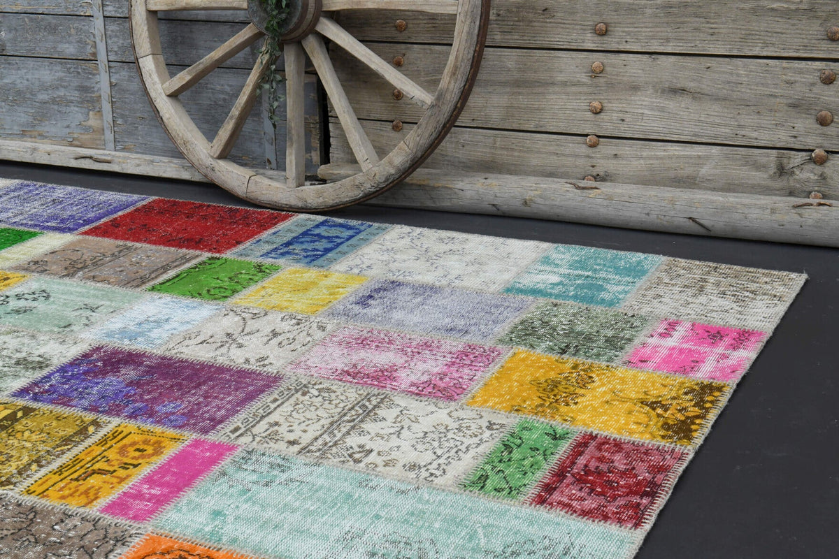 El yapımı vintage halı 201x300 cm düz desenli yün - desen detayı