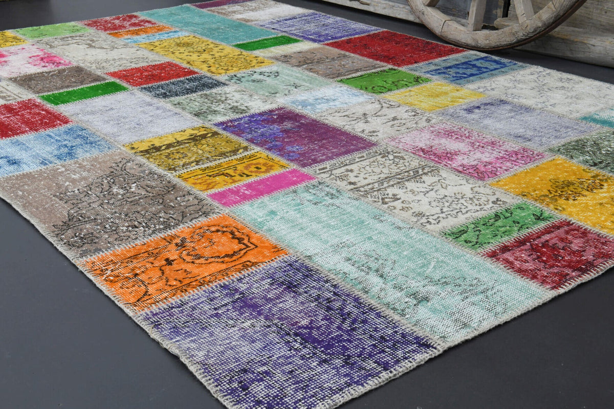 El yapımı vintage halı 201x300 cm düz desenli yün - mekan görünümü