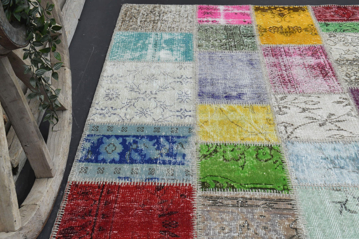 El yapımı vintage halı 201x300 cm düz desenli yün - üstten görünüm