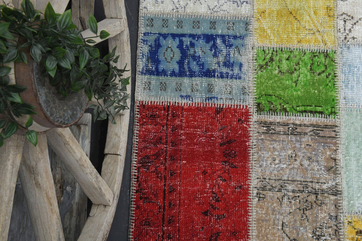 El yapımı vintage halı 201x300 cm düz desenli yün - açık alan görünümü