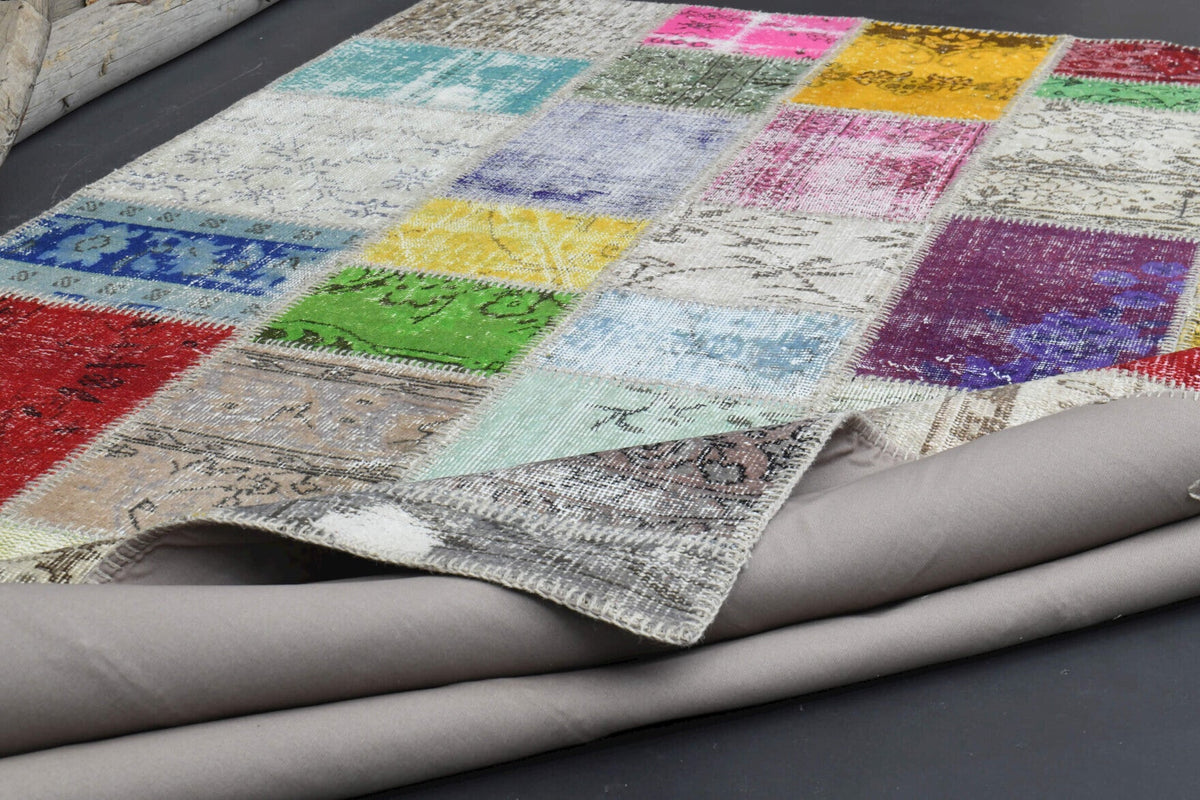 El yapımı vintage halı 201x300 cm düz desenli yün