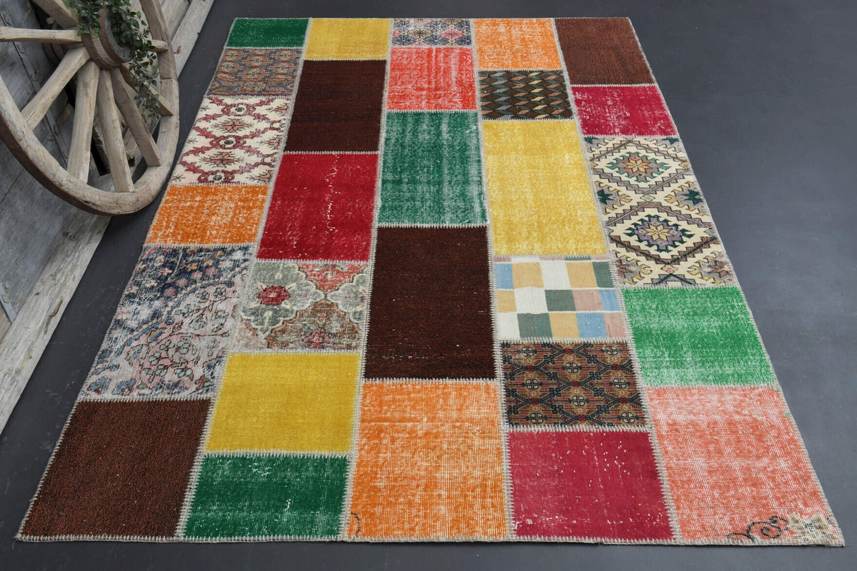 El yapımı vintage halı 201x295 cm düz desenli yün - detay görünümü