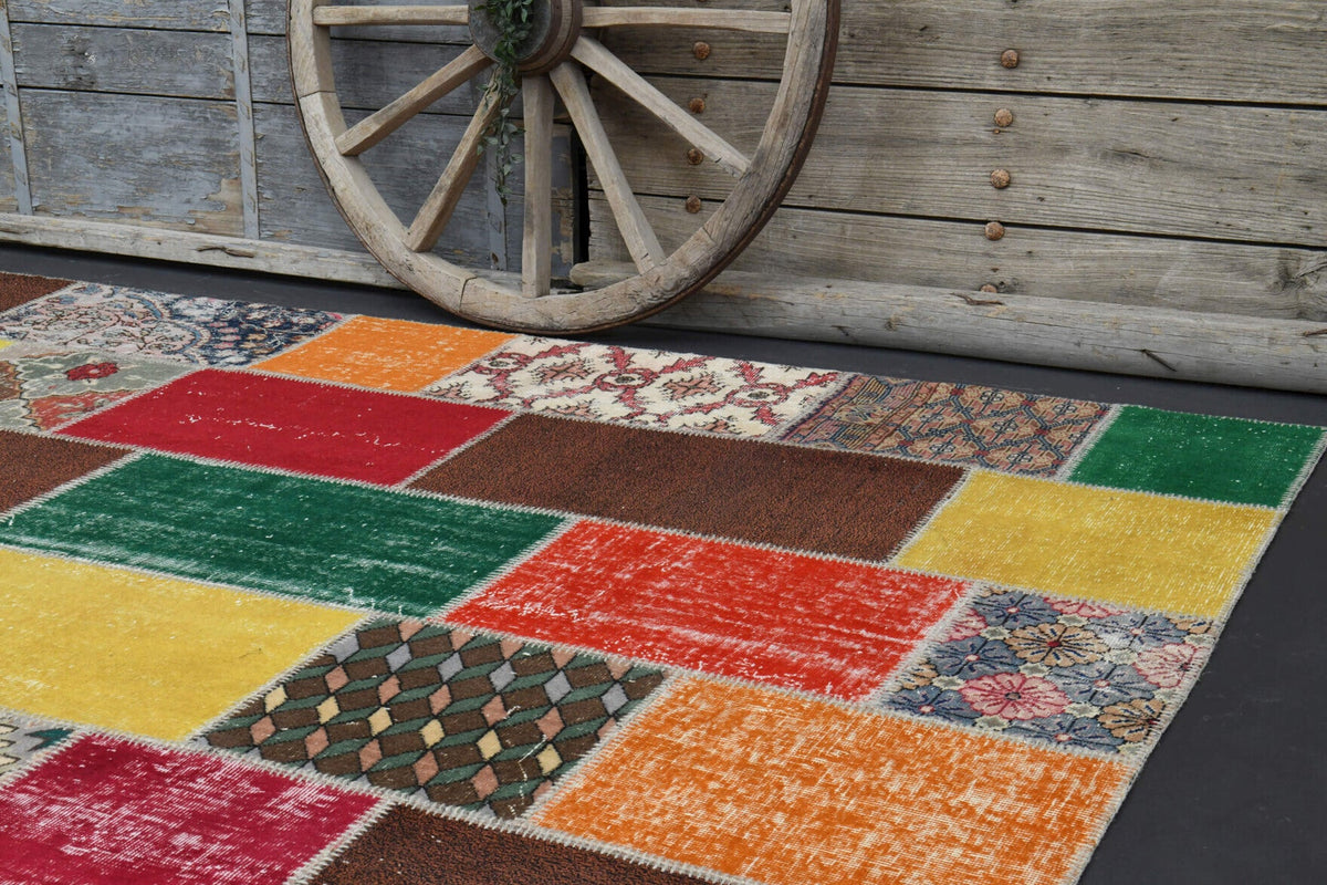 El yapımı vintage halı 201x295 cm düz desenli yün - desen detayı