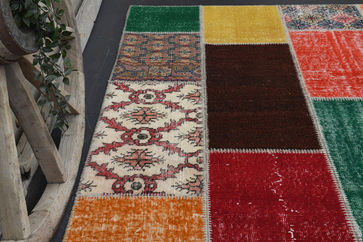El yapımı vintage halı 201x295 cm düz desenli yün - üstten görünüm
