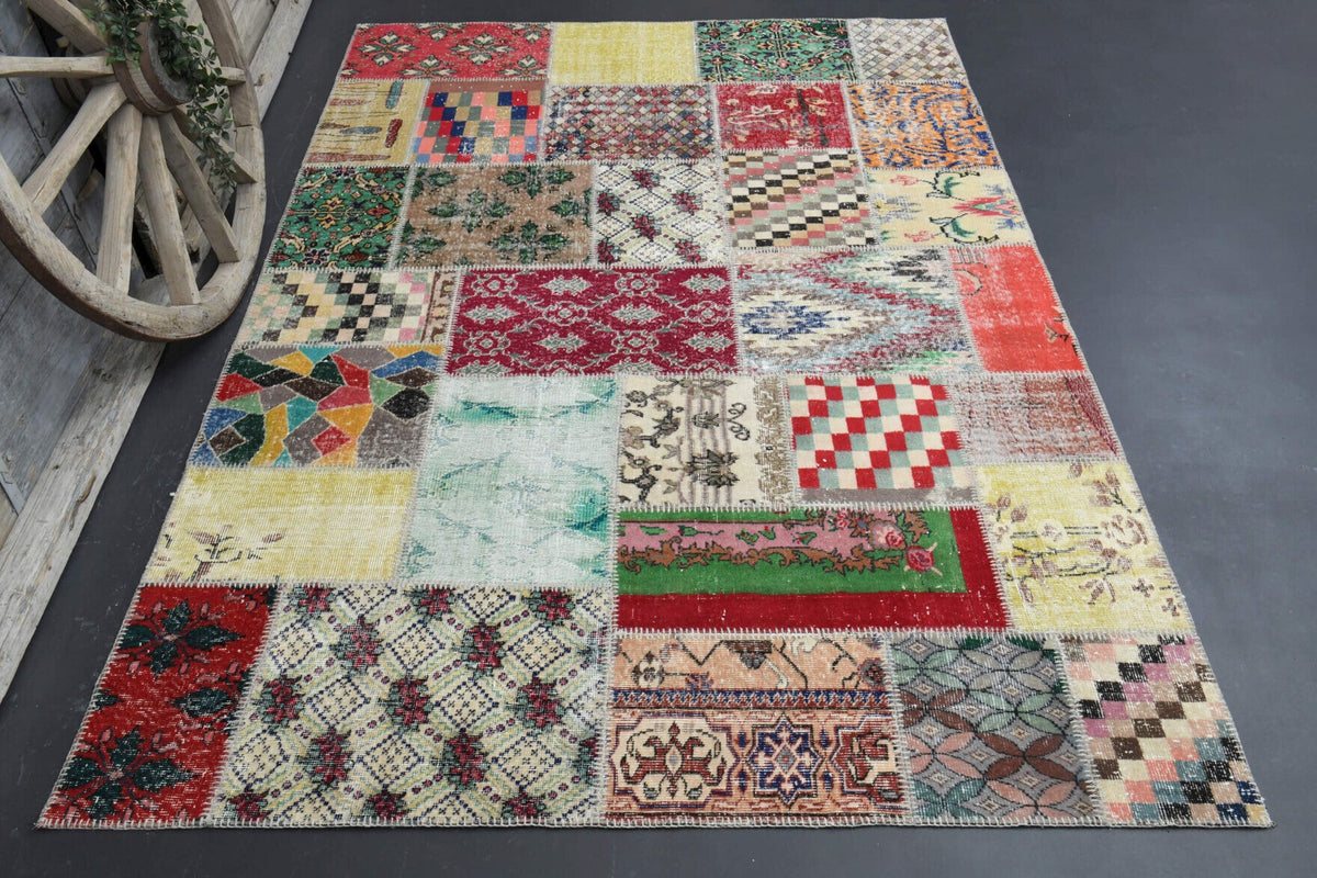 El yapımı vintage halı 198x295 cm oryantal desenli yün - detay görünümü
