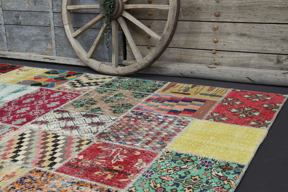 El yapımı vintage halı 198x295 cm oryantal desenli yün - desen detayı