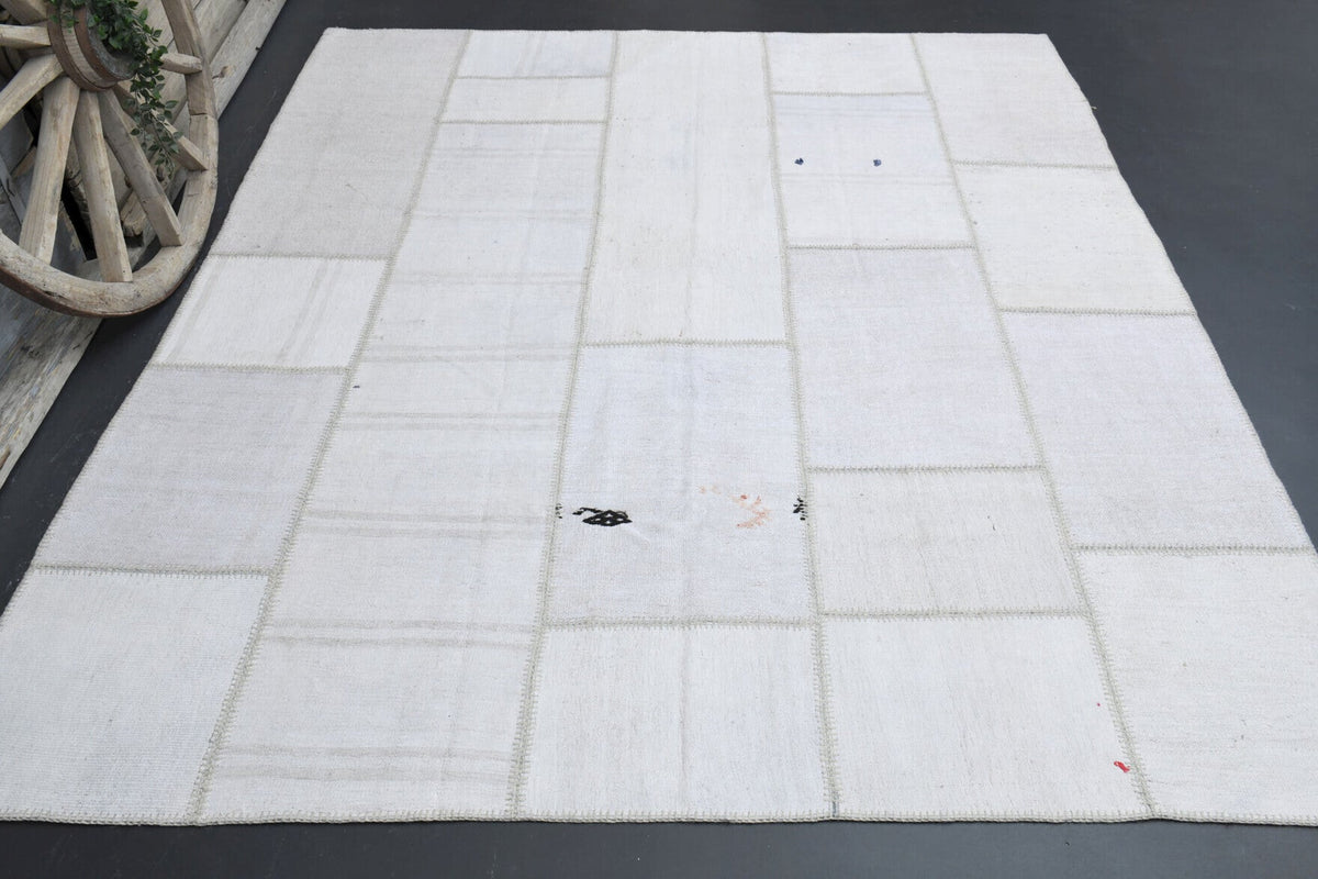 El yapımı vintage halı 244x295 cm düz desenli yün - detay görünümü