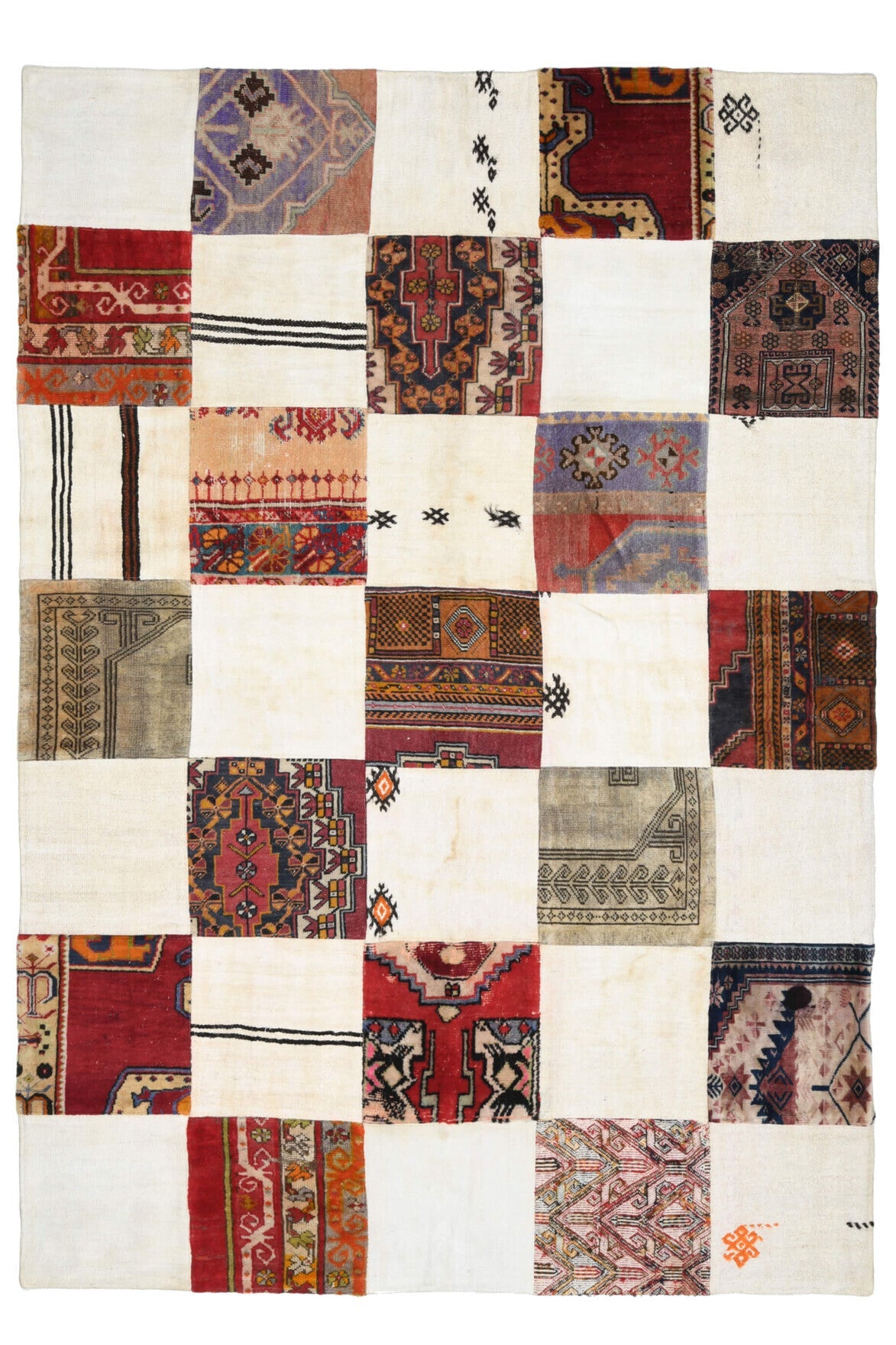 El yapımı vintage halı 196x279 cm i̇kat desenli yün - detay görünümü