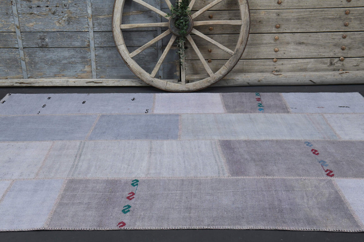 El yapımı vintage halı 196x302 cm düz desenli yün - desen detayı