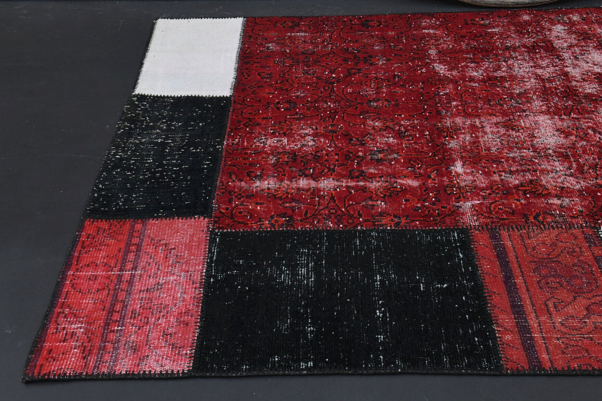 El yapımı vintage halı 170x254 cm oryantal desenli yün - kenar ve saçak detayı