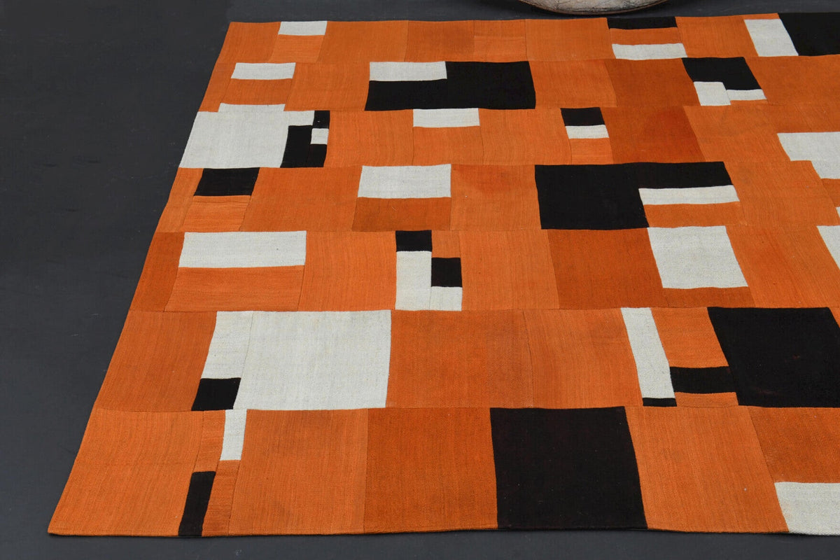 El yapımı vintage halı 201x226 cm oryantal desenli yün - kenar ve saçak detayı