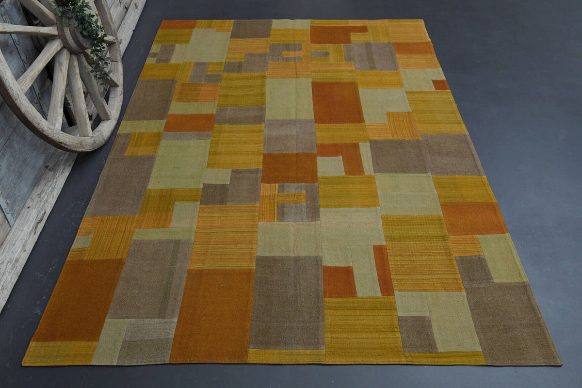Muted Yellow - Mid Century Vintage Kilim Patchwork Rug