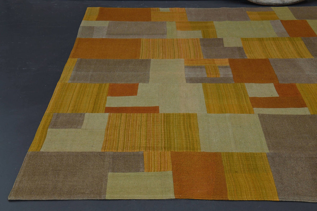 Muted Yellow - Mid Century Vintage Kilim Patchwork Rug