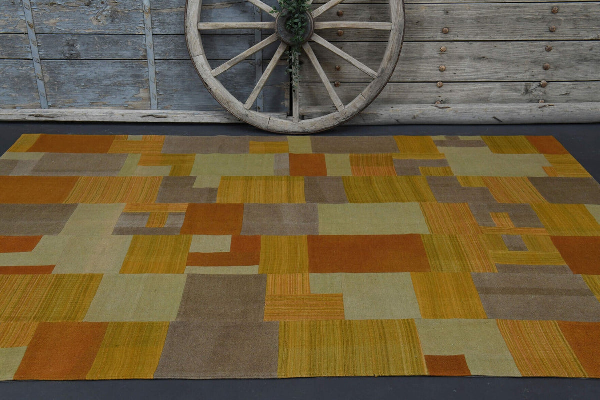 Muted Yellow - Mid Century Vintage Kilim Patchwork Rug