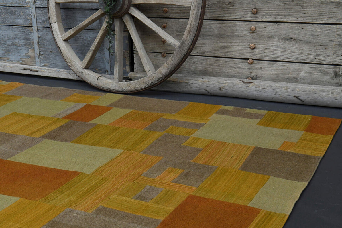 Muted Yellow - Mid Century Vintage Kilim Patchwork Rug