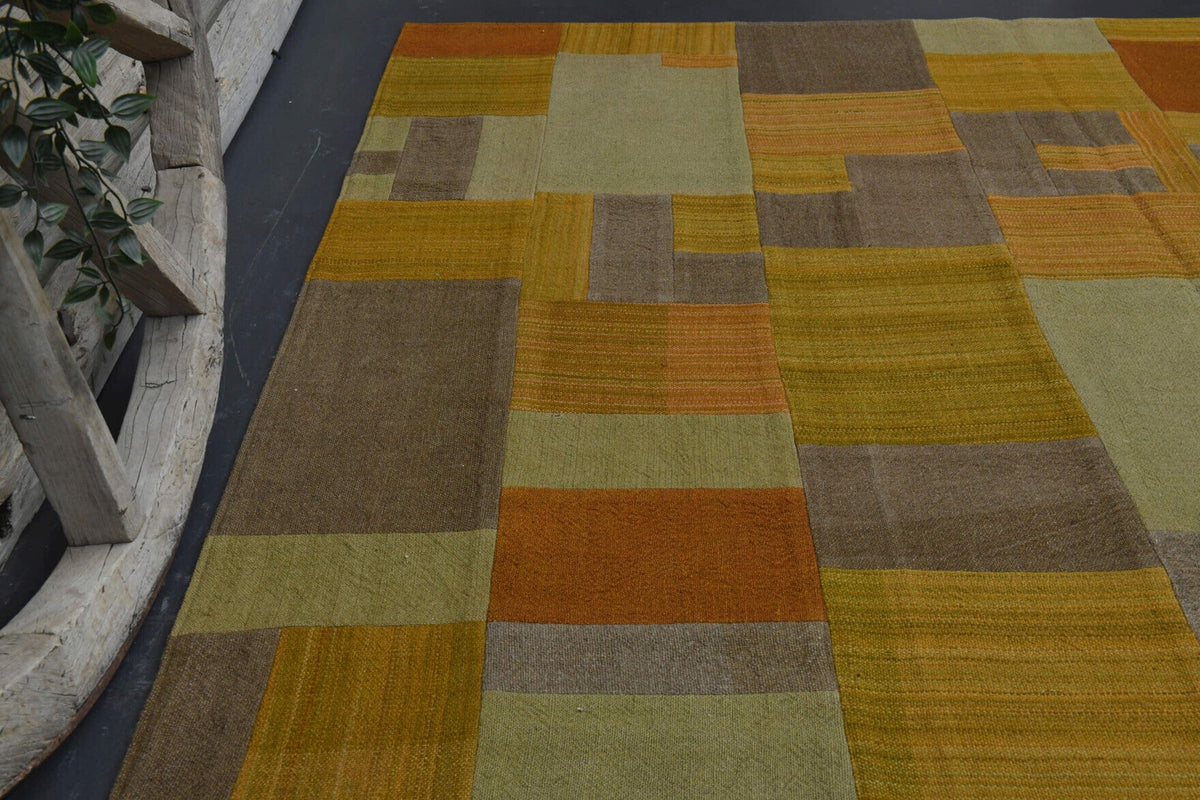 Muted Yellow - Mid Century Vintage Kilim Patchwork Rug