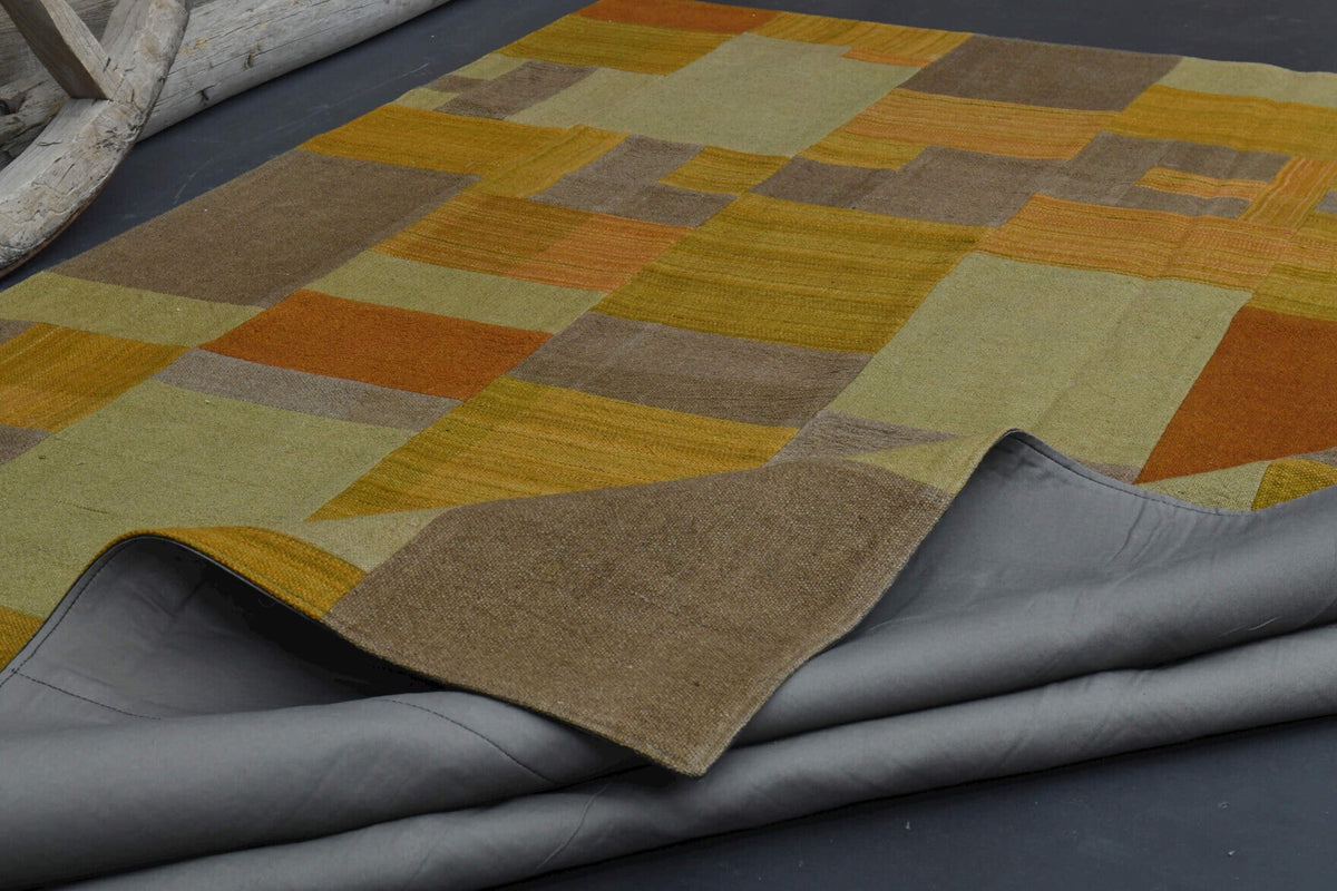 Muted Yellow - Mid Century Vintage Kilim Patchwork Rug