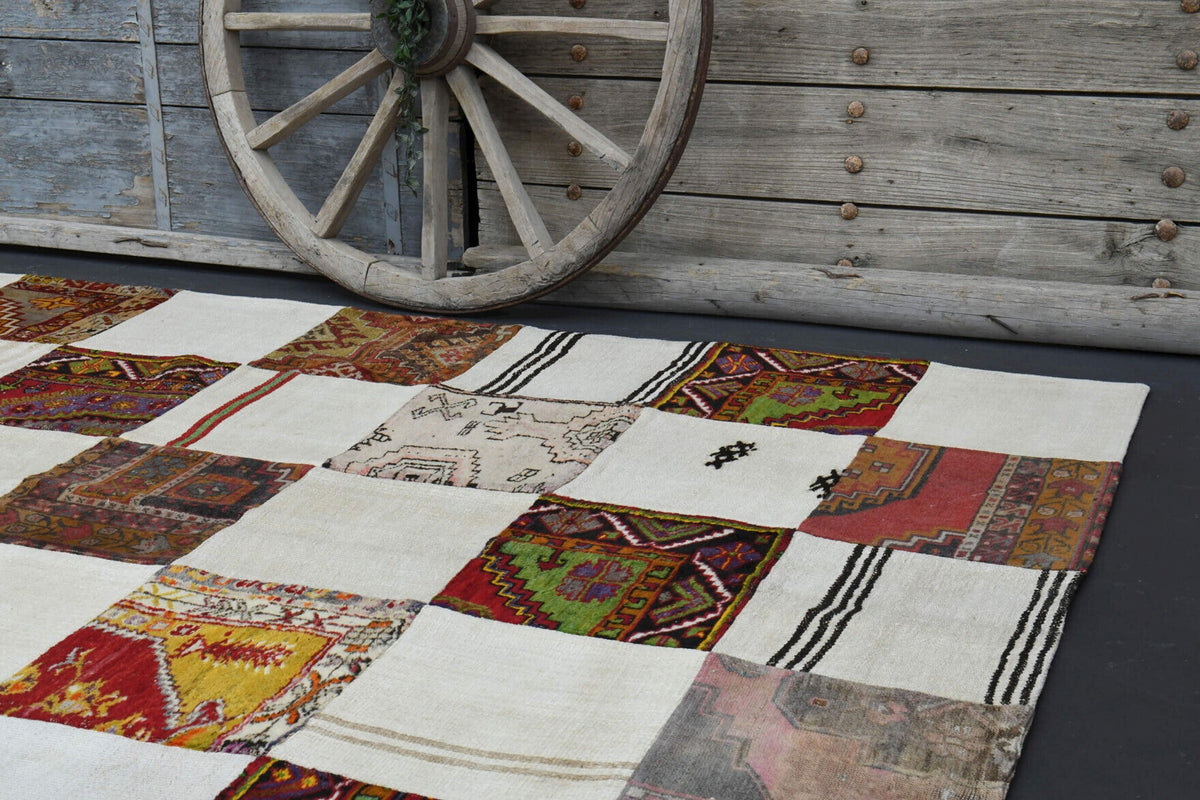 El yapımı vintage halı 183x274 cm oryantal desenli yün