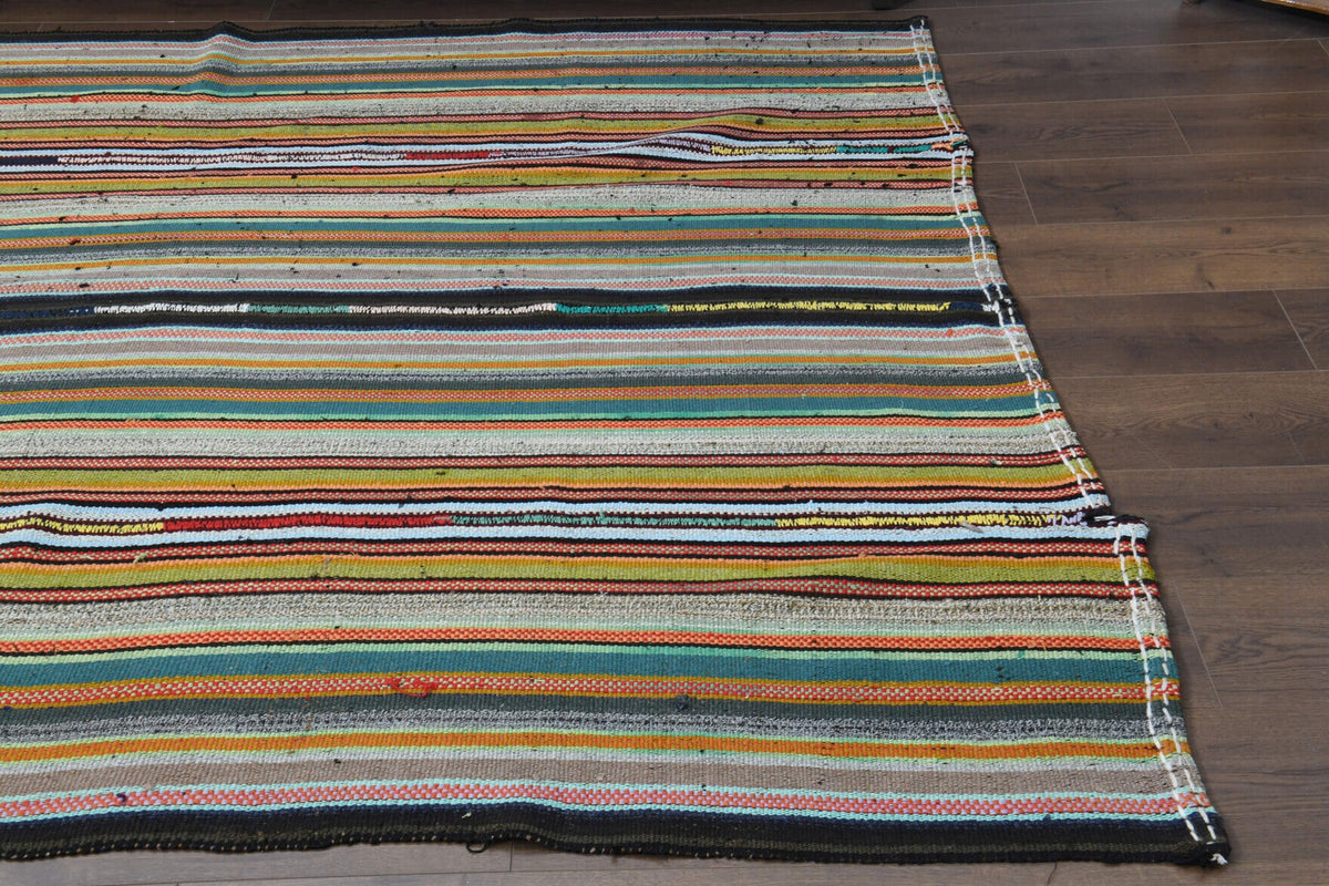 Vintage Handmade Striped Flatweave Carpet