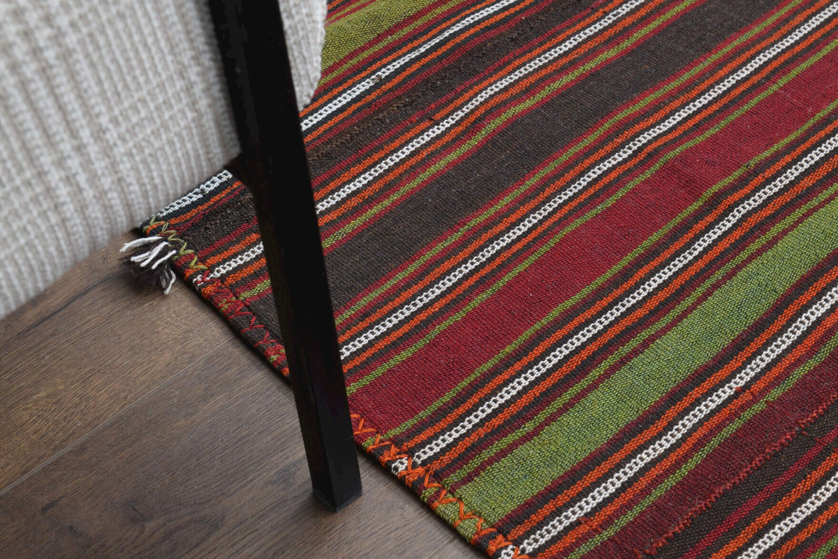 El yapımı vintage yolluk 140x351 cm oryantal desenli yün - üstten görünüm