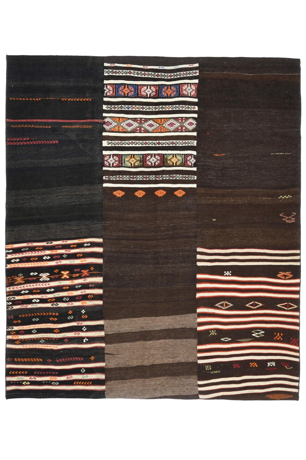 El yapımı vintage halı 198x231 cm oryantal desenli yün - detay görünümü