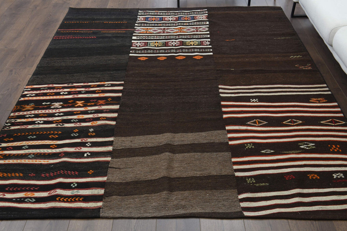El yapımı vintage halı 198x231 cm oryantal desenli yün - detay görünümü