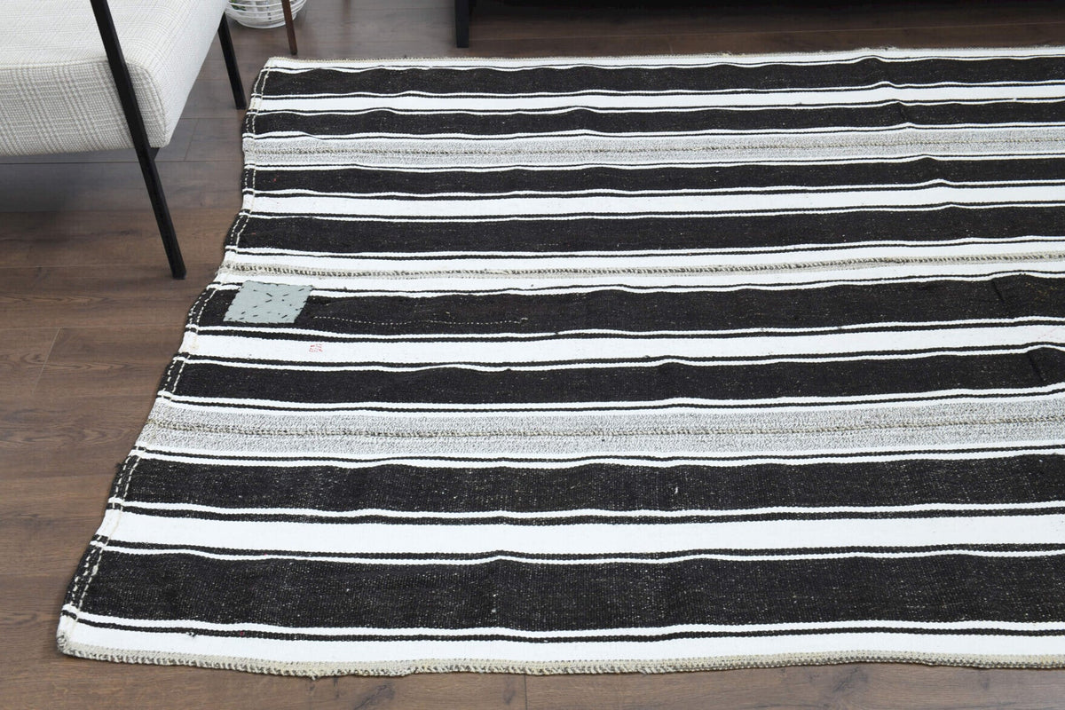 El yapımı vintage halı 183x295 cm oryantal desenli yün - kenar ve saçak detayı