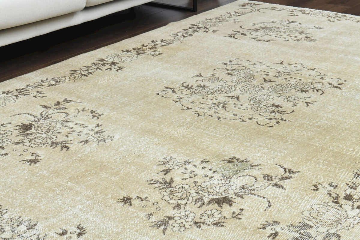 El yapımı vintage halı 196x292 cm çiçek desenli desenli yün - desen detayı