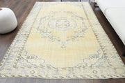 El yapımı vintage halı 183x274 cm madalyonlu desenli yün - detay görünümü