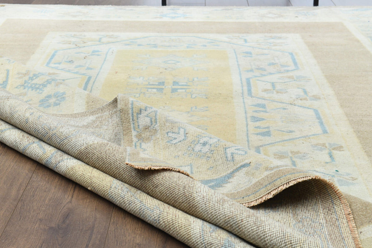 El yapımı vintage halı 198x277 cm i̇kat desenli yün - üstten görünüm