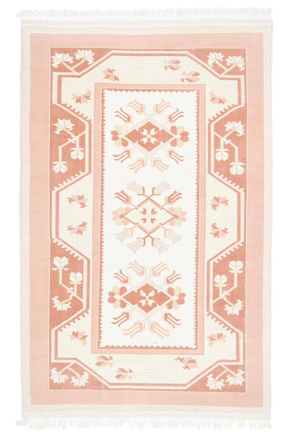 El yapımı vintage halı 188x300 cm tribal desenli yün - farklı açıdan görünüm