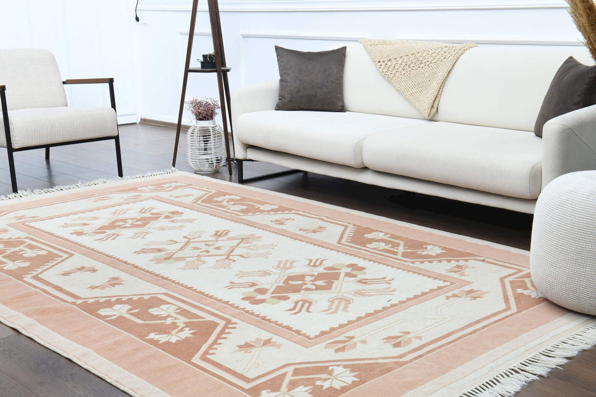 El yapımı vintage halı 188x300 cm tribal desenli yün - üstten görünüm