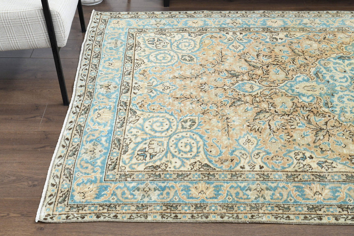 El yapımı vintage halı 157x264 cm oryantal desenli yün - yakın çekim doku detayı