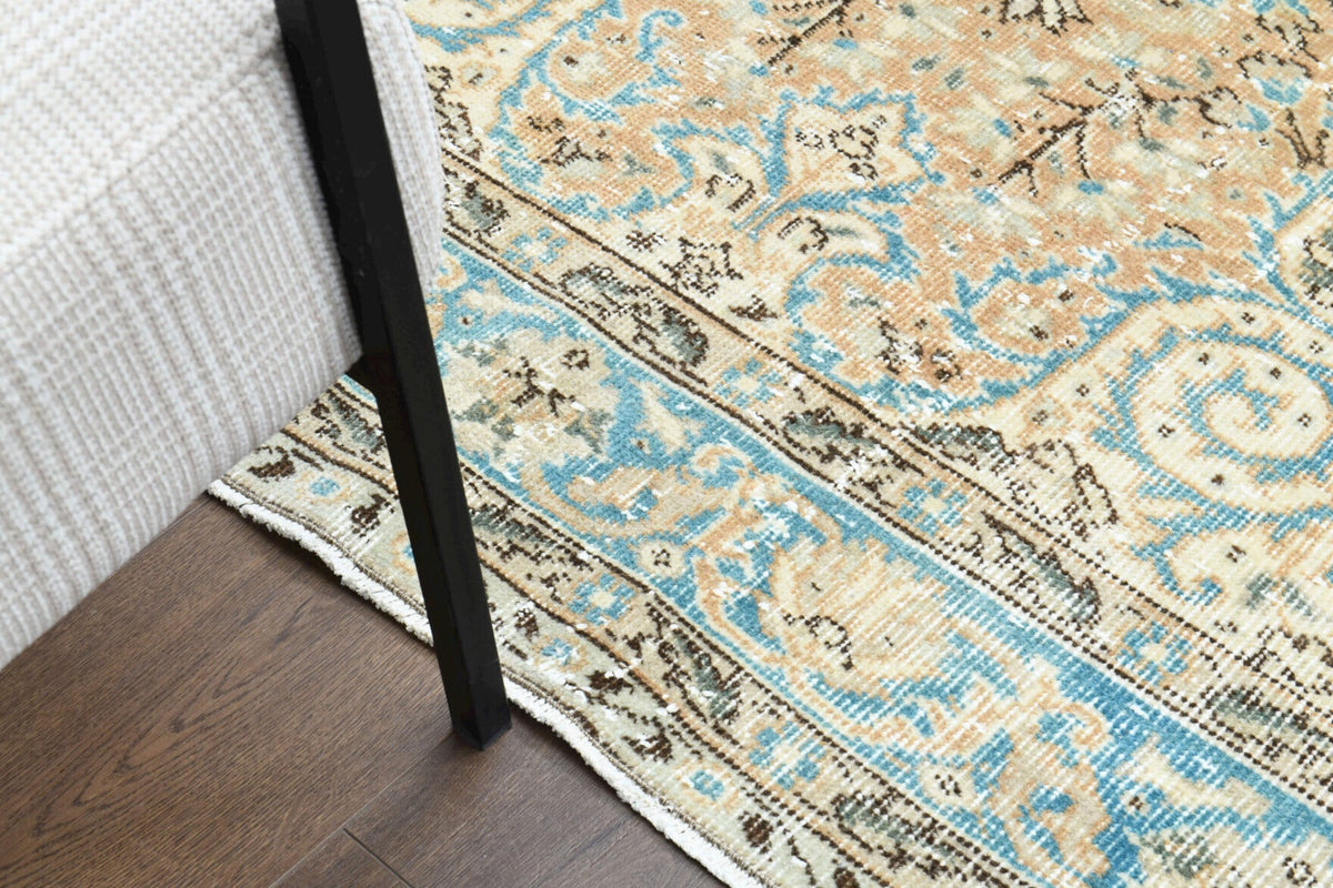 El yapımı vintage halı 157x264 cm oryantal desenli yün - kenar ve saçak detayı