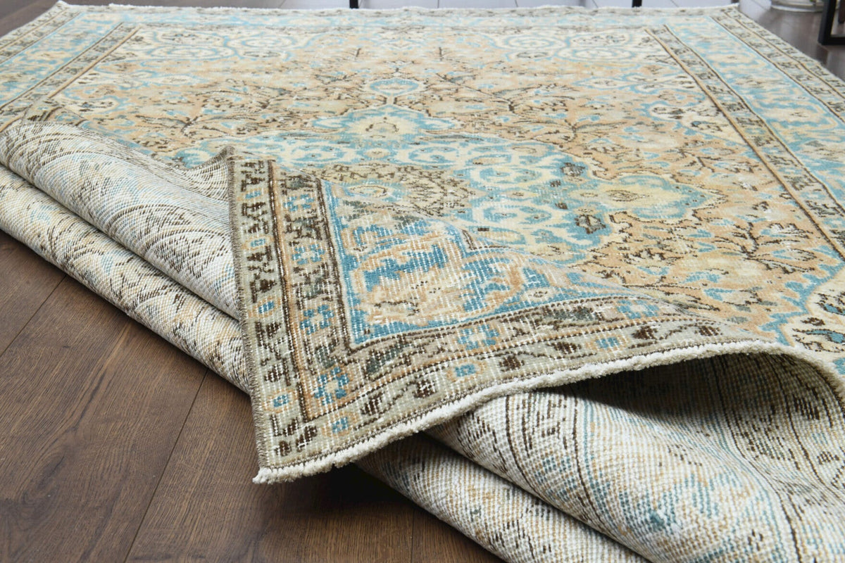 El yapımı vintage halı 157x264 cm oryantal desenli yün - üstten görünüm