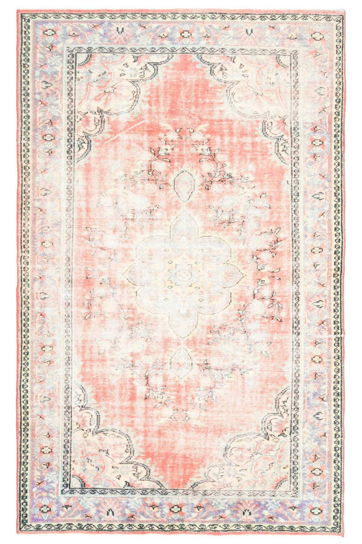 El yapımı vintage halı 183x305 cm oryantal desenli yün - açık alan görünümü