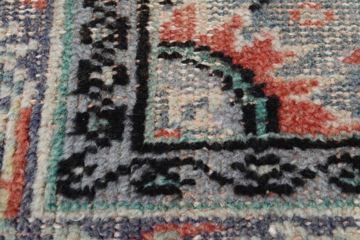 El yapımı vintage halı 183x305 cm oryantal desenli yün - yakın çekim doku detayı