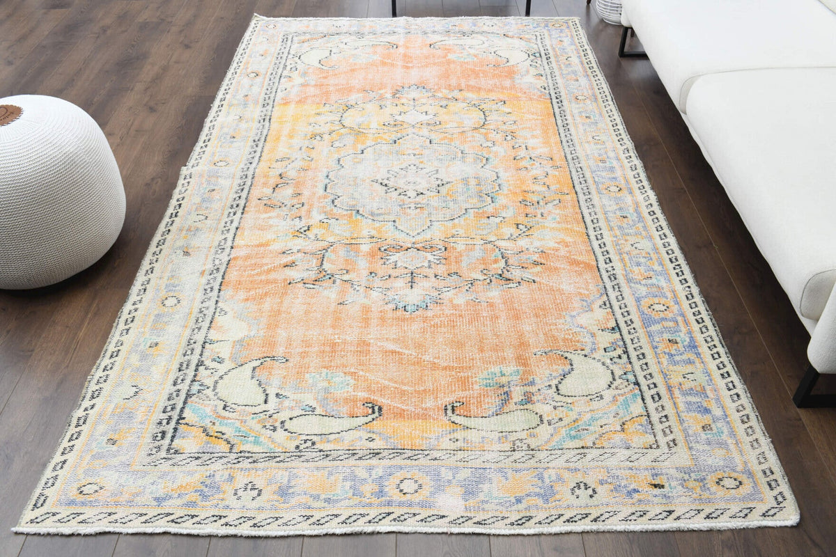 El yapımı vintage halı 152x274 cm oryantal desenli yün - detay görünümü