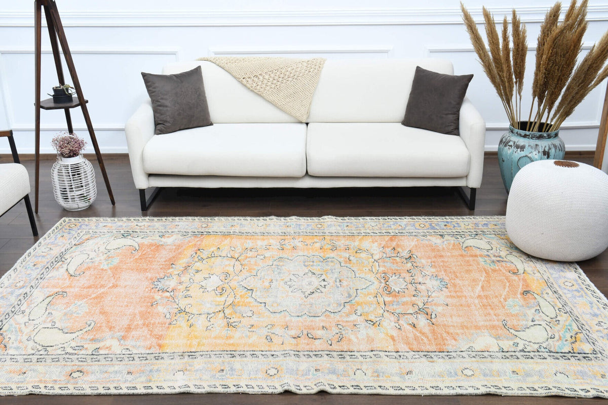 El yapımı vintage halı 152x274 cm oryantal desenli yün - üstten görünüm