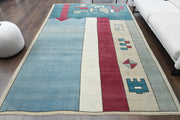 El yapımı vintage halı 203x305 cm tribal desenli yün - detay görünümü