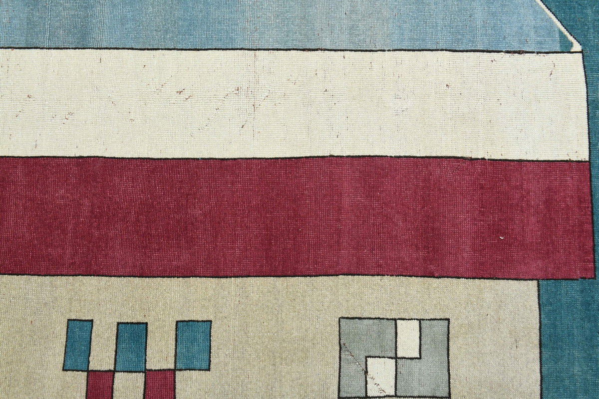 El yapımı vintage halı 203x305 cm tribal desenli yün - açık alan görünümü