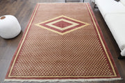 El yapımı vintage halı 196x277 cm geometrik desenli yün - detay görünümü