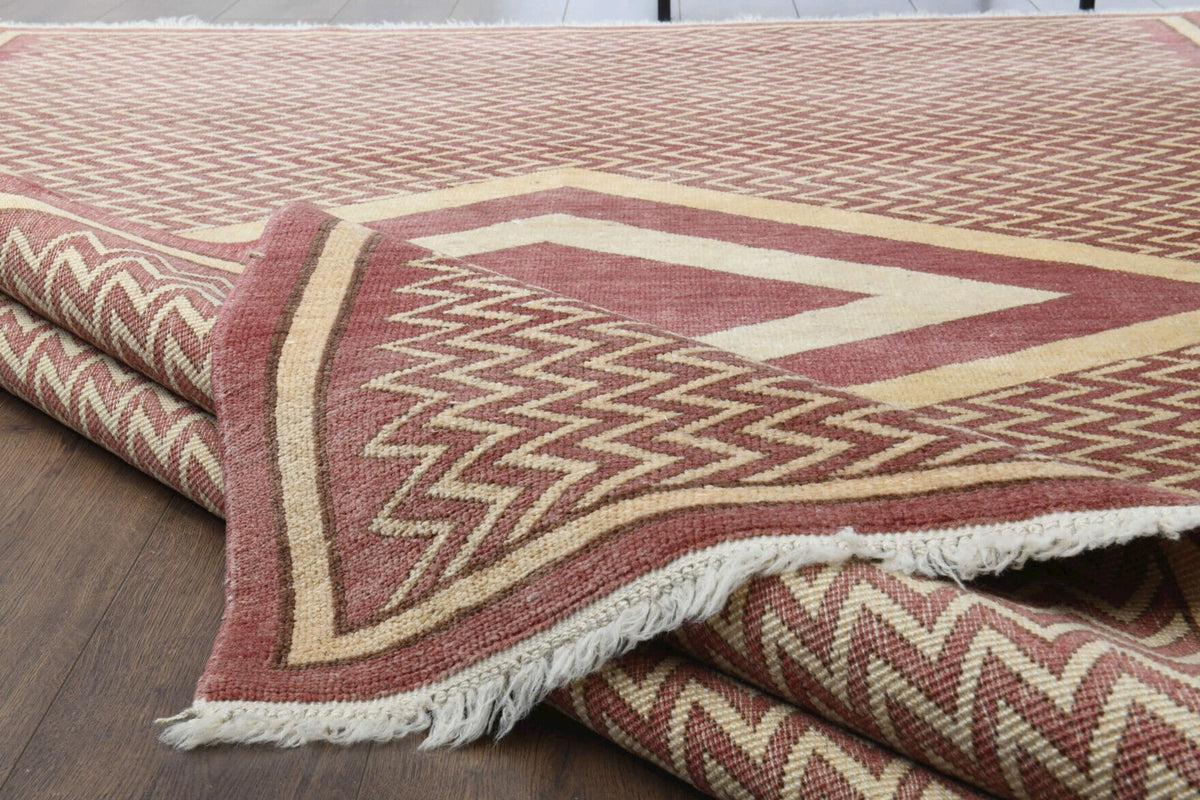 El yapımı vintage halı 196x277 cm geometrik desenli yün - desen detayı