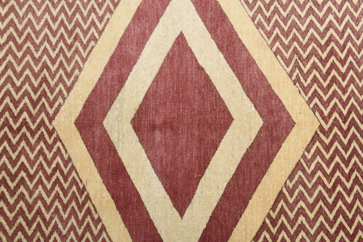 El yapımı vintage halı 196x277 cm geometrik desenli yün - üstten görünüm