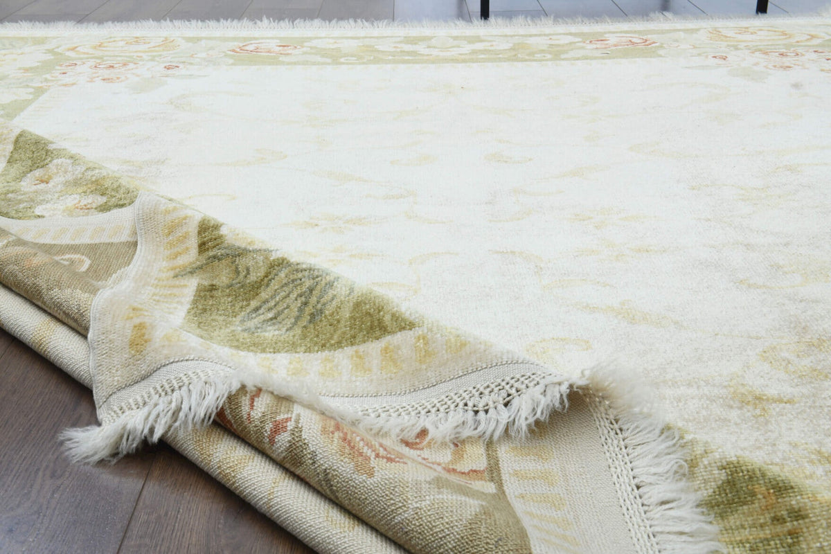 El yapımı vintage halı 234x241 cm çerçeveli desenli yün - desen detayı