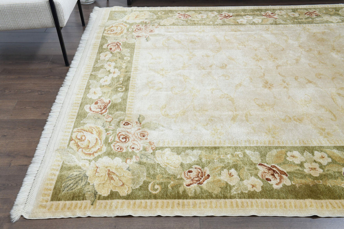 El yapımı vintage halı 234x241 cm çerçeveli desenli yün - mekan görünümü